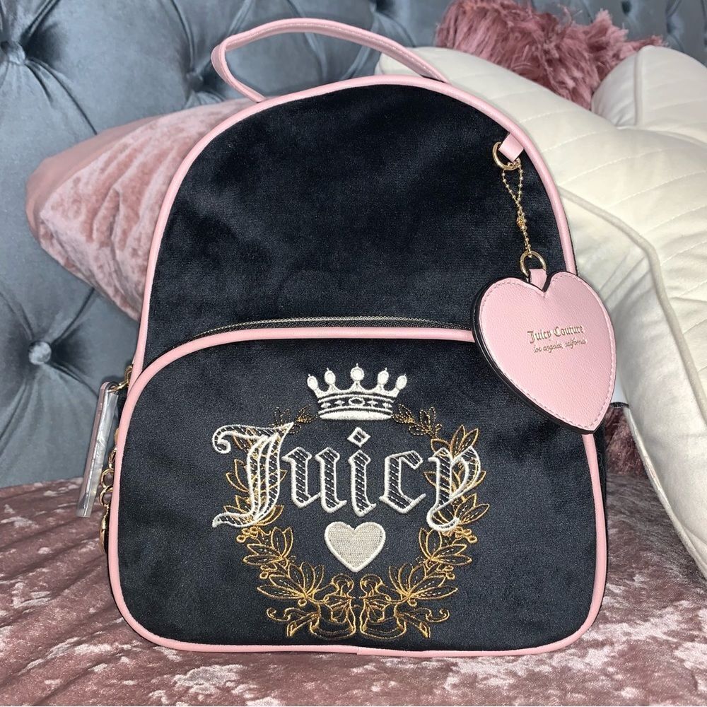 Black Velour Heritage Juicy Couture Backpack Bookbag